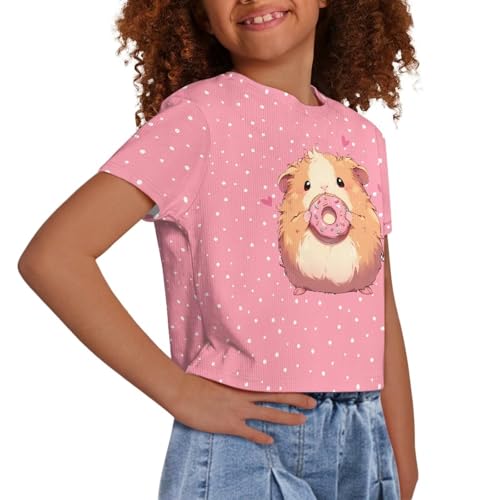 Image of Girls Crop Tees Crew Neck Casual Short Sleeve T Shirts Kids Loose Soft Comfortable Tees Blouses Shirt for Little Girl
