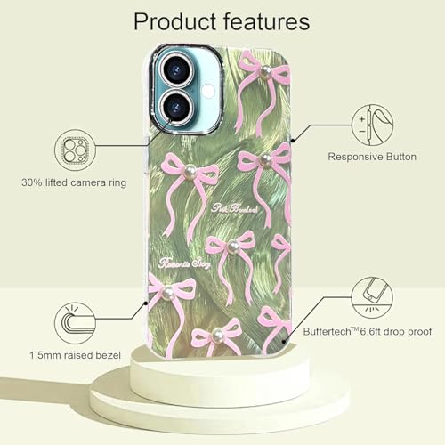 Image of VONZEE Compatible with iPhone 16 Plus 6.7'' Case Luxury Pink Girly Cute 3D Bow Pearl Glitter Bling Case with Full Camera Protection Shockproof PC+TPU Glossy Shiny Cover for Girls Women, Gold