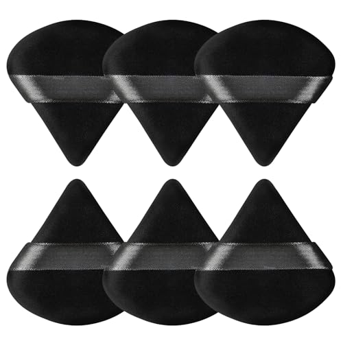 Pimoys 6 Pcs Powder Puff, Face Soft Triangle Makeup Puff Velour Makeup Sponge for Loose Powder (Black)
