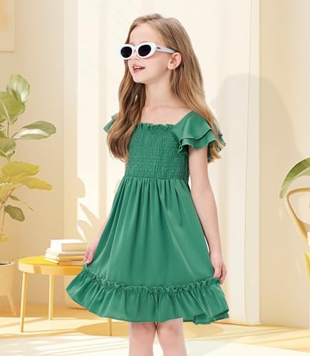 Hvididan Girls Summer Dresses Cute Double Layer Ruffle Sleeve Off Shoulder Dress 5-14 Years
