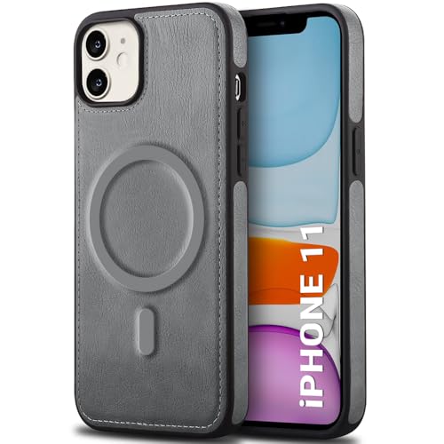Image of TheGiftKart Genuine Leather Finish Back Cover Case for iPhone 11 | Shockproof Design | Raised Edges for Camera & Screen Protection | Stunning Minimalist Design Case Cover (MagSafe Compatible, Grey)