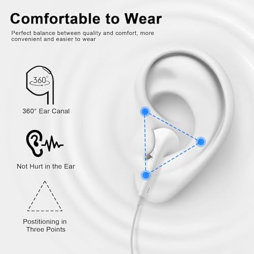 Image of Ankoda Wired Original Stereo Earphones with Built-in Microphone Compatible with iPhone 7 /8 /X /XS /XR /11 /12 /13 /14 Series, Sound, Noise Isolating in-Ear Headphones, White