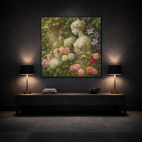 Statue Bust Classical Garden Canvas Print Nature, tableau vert carré 60x60cm de salon