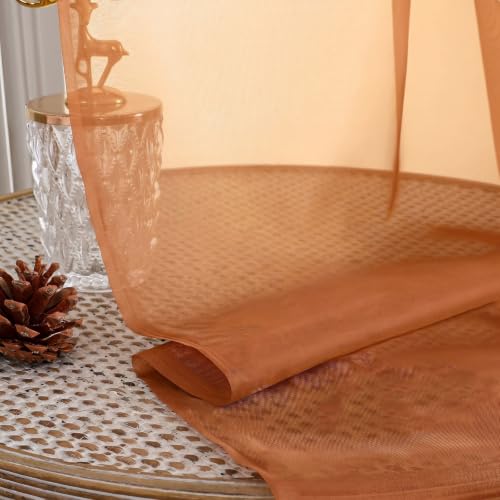 Image of Orange Bedroom Curtains 2 Panel Sets 96 Inch Length, 59 Inch Extra Wide Light Filtering Voile Drapes Light Airy Window Drapes for Patio Door Living Room Bedroom Dining, 59Wx96L Inches