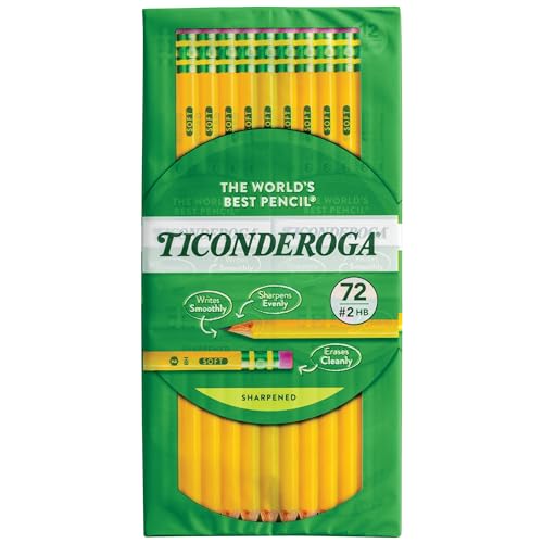 ticonderoga wood-cased pencils pre-sharpened 2 hb soft yellow 72 count