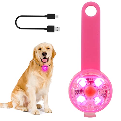LMLMD LED Lumiere Chien Rechargeable par USB pour Harnais, Sécurité Pendentif Lumineux Chien avec Marque en Silicone Extensible Attachée au Collier, Laisse pour la Marche Nocturne, le Camping, Rose