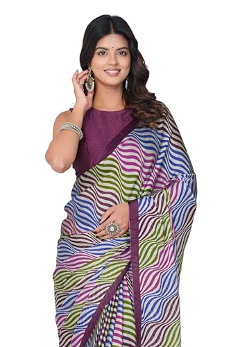 Image of MIRCHI FASHION Women Saree | Chiffon Chevron Zig Zag Printed Office Wear Sari with Blouse