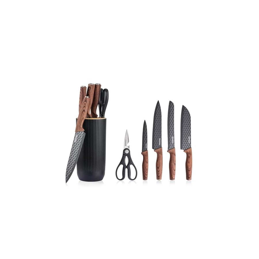 GOODA-Kitchen-Knife-Set-With-Block6-Piece-Professional-Chef-Cooking-Knives-Set-For-KitchenNon-Stick-Stainless-Steel-Knife-Block-Set-Black GOODA Kitchen Knife Set With Block,6-Piece Professional Chef Cooking Knives Set For Kitchen,Non-Stick Stainless Steel Knife Block Set (Black)