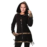 chapati design Kuscheliges, weiches Fleece KUNST UND MAGIE kurzer Damenmantel aus Fleece mit Kapuze, Größe Damen:40, Farbe:Schwarz/Braun