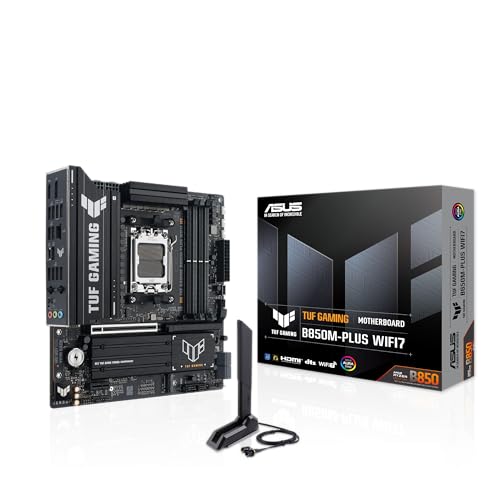 TUF Gaming B850M-PLUS WIFI7 AMD B850 mATX Motherboard, 14+2+1 80A DrMOS Power Stages, DDR5, PCIe 5.0, 3X M.2 Slots, WiFi 7, 2.5Gb Ethernet, DisplayPort, HDMI, Rear USB-C 20Gbps and Front USB-C 10Gbps