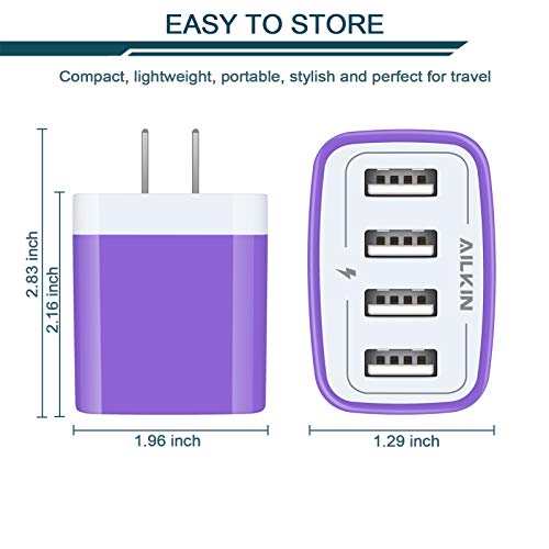 Image of Wall Charger, USB Charger Adapter, AILKIN 4.8A 4Multi Port Fast Charging Station Power Base Block Plug Cube Brick for iPhone, iPad, Samsung Galaxy, Moto, Google Pixel, Kindle Fire Plug Cargador Carro