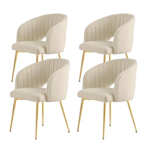 SUPPNEED Lot de 4 chaises de salle à manger en velours, chaises de table à manger, chaises rembourrées avec accoudoirs, dossier incurvé, pieds dorés,...