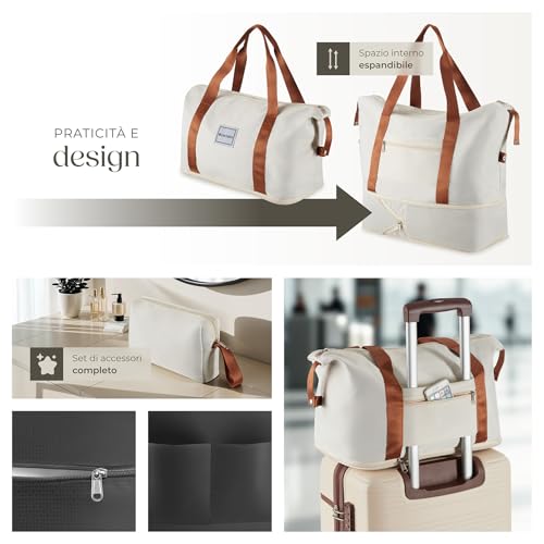 Tectake® Set Valigie Da Viaggio, 13 Pezzi, Valigie Impilabili In Abs, Finiture In Similpelle, Rotelle Girevoli A 360°, Lucchetto Tsa, Manico Telescopico Regolabile, Interno Separabile – Crema - 5