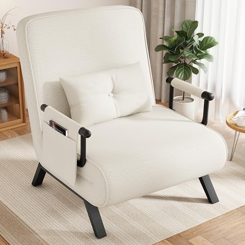 YOUDENOVA Schlafsessel mit Bettfunktion, Sofa mit Schlaffunktion, Schlafsofa mit Verstellbarer Rückenlehne, Schlafcouch mit Aufhängetasche, Klappsofa, Gästebett, Chenille, 190 x 69 cm, Beige