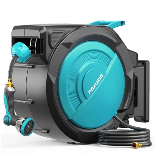 5/8' 110FT Retractable Garden Hose Reel-Heavy Duty Automatic Wall Mounted Hose Reel with 2026 Upgraded UV Resistant, 3/4' Brass Fitting, 10 Pattern Nozzle, 180° Swivel&Any Length Lock Slow Retraction