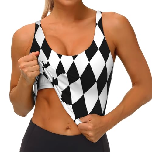 Sports Bras for Women, Black and White Diamonds Workout Crop Tank Tops, U Back Sports Bra Athletic Tops3
