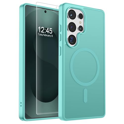 Image of SUPFINE Magnetic for Samsung Galaxy S25 Ultra Case with Screen Protector, (Built-in Magnets) (Military Grade Drop Protection) Slim Translucent Shockproof Phone Case,Blue Green