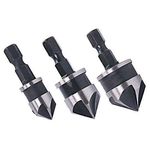 Malayas 1/4 Hex Shank 12mm/16mm/19mm Countersink Drill Bit 5 Flute 90 Degree Woodworking Countersink Bits