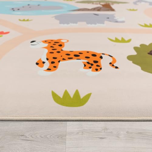 Miniatura 2 de Tt Home Alfombra Habitación Infantil De Juego Coches Infantil Animal Antideslizante, Color:Verdeamarillocrema, Tamaño:100x200 Cm