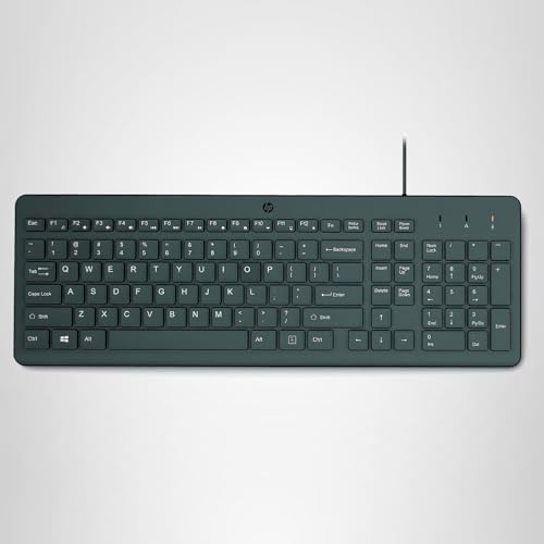 HP 150 Wired Keyboard - Full-Sized, Keyboard with Numeric Keypad - Silent-Touch Chiclet Keyboard - Ergonomic, Comfortable Design - USB Plug-and-Play Connectivity, LED Indicators (664R5AA, Black) — view 7