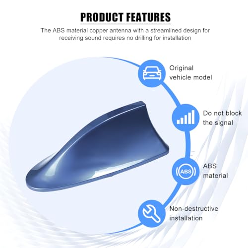 Image of Car Shark Fin Antenna Cover, Top Roof Aerial Base AM /FM Radio Signal Base with Adhesive Tape, Fashionable Automotive Top Decoration Replacement, Universal for Vehicles (Blue)