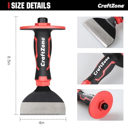 Image of 8-Inch Rock Chisel, Masonry Chisel with Protective Handle, Heavy Duty Flat Concrete Cold Stone Chisel for Brick Cutting, Demolition, Sculpting Chipping, and Breaking Mason Tools