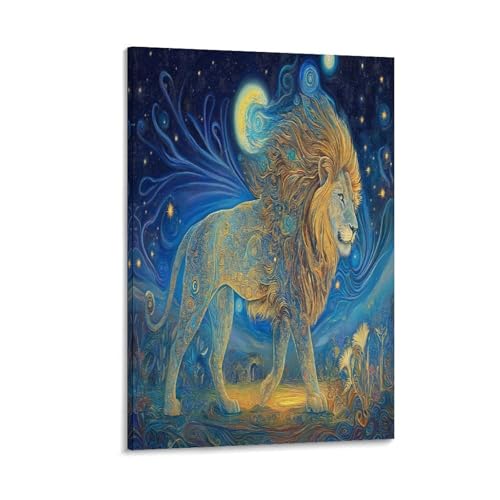 Lion Murale Décoration Peinture Toile Salon Couloir 50x75cm
