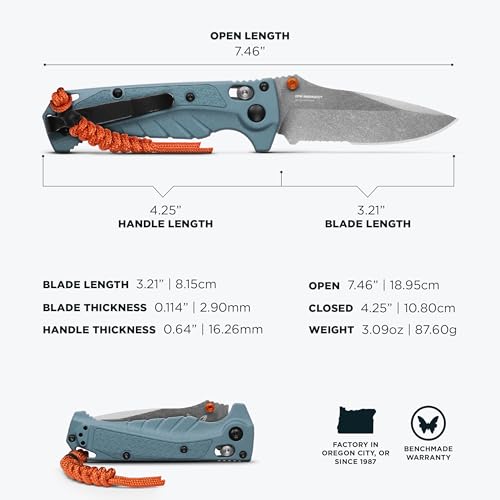 Benchmade - Mini Adira Outdoor, Water, Fishing Knife, Drop-Point Serrated Blade with Depth Blue Grivory Handle (18065S) - Image 5
