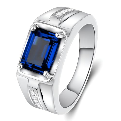 WSX Solid Gold 10/14/18k 4ct Emerald Cut Gemstone Rings Created Ruby/Sapphire/Emerald Men's Anniversary Wedding Band Ring for Valentine's Day Gift For Him,Free Engrave