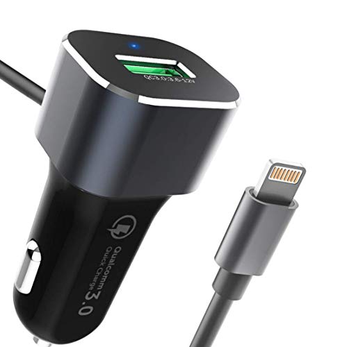 iPhone Car Charger, 3ft [MFI Certified] Lighting Car Charger with Extra QC 3.0 USB Port Compatible with iPhone 12/12 Pro/11/X/XR/XS/8/8 Plus/7/7 Plus/6/6S/6S Plus/SE/5S/iPad Pro/Air 2/Mini 4