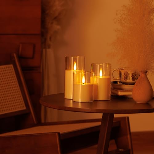 Image of Flickering Flameless Candles,Battery Operated Candles,Acrylic Pillar Candles, Realistic LED Candles with Remote and Timer,Set of 3
