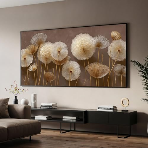 Peinture sur toile pissenlit élégante impression d'art dorée haut de gamme