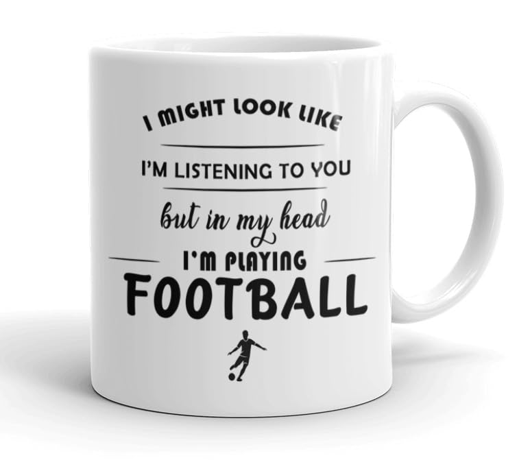 VIROSA Football Mug – “in My Head I’m Playing Football” – 11oz Ceramic Cup – Gift for Soccer Fans – Novelty Birthday Present