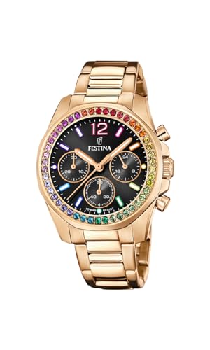 Festina Reloj Mujer Analógico de Acero Inoxidable 316l Rosa   Movimiento de Cuarzo Cronógrafo   Cristal Mineral de Alta Resistencia   Resistente al Agua 10 ATM   Special Prices F20639/3