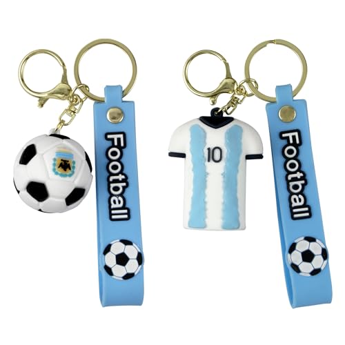 subcede 2 Pcs Soccer Football Keychains, Cute Soccer Ball Keyring for keys, backpack, or sports bag,3D Silicone Global Iconic Jersey Soccer Key Chain,Gift Souvenirs for Fans