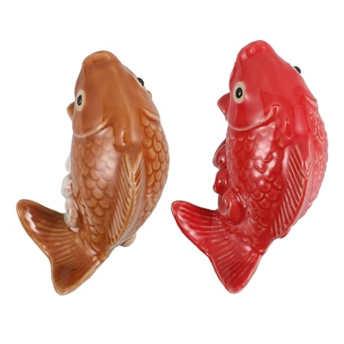 Yardwe 2 Pièces Ornements de Poisson Céramique de Figurines de Carpe Couchée pour Décoration de Bassin et Aquarium pour Jardin Design Unique et Réaliste Jaune et Rouge