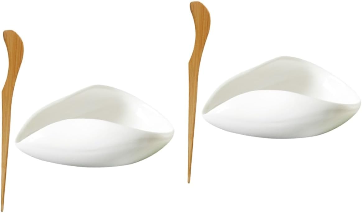 SOLUSTRE 2sets High Grade Ceramic Tea Tray Display Plate for Loose Tea Scoop Leaf Holder Sugar Scoop Spoon Kitchen Accessory Travel