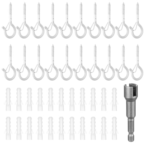 Zhujiehigh 20 Stück Wandhaken zum Schrauben Schraubhaken Hakenschrauben Einschraubhaken Set Deckenhaken Edelstahl Schraubenhaken mit Gewindehaken Metallhaken zum Aufhängen Planzen(weiß)