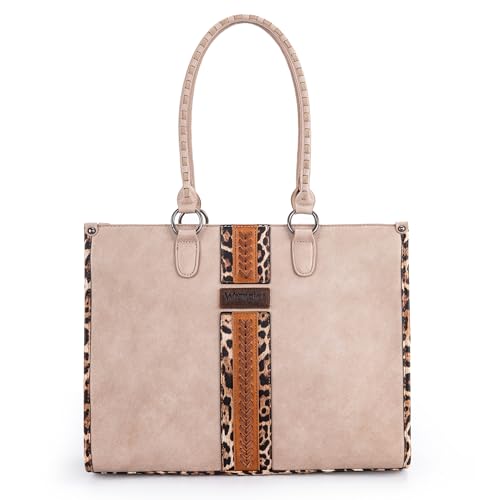 Wrangler Leopard Print Tote Bag for Women Western Top Handle Woven Hobo Purse Large Handbags WG83G-8317KH
