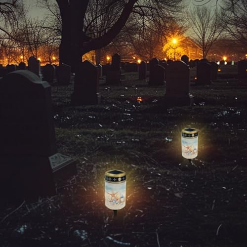 Image of Starfish Light for Prayer Cemetery Solar Lights for Grave Cemetery Decor Candle Lamp Waterproof Solar Power Light Eternal Lights for Graves Cemetery Memorial Gift 2 Pcs
