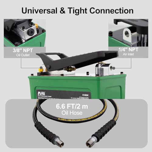 Image of 10,000 PSI Air Hydraulic Pump, NPT 3 /8 inch Oil Outlet, NPT 1 /4 inch Inlet, Foot Pedal Hydraulic Pumps with 6.6 ft Hose for for Auto Body Frame Machines, Hydraulic Tools, and Hole Punch