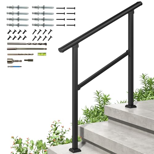 ROOMTEC 3 Step Handrails for Outdoor Steps, Safety Outdoor Hand Rails for Exterior Steps, Black Stair Railing Kit (2-3 Steps Handrail)