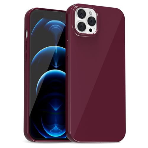 uvcoat for iPhone 12 Pro Max Case Silicone, Glossy Cute Jelly Soft Rubber Gel Protective Plastic Phone Case, Thin Ultra Slim Plain Solid Color Cover for Women, Burgundy Maroon