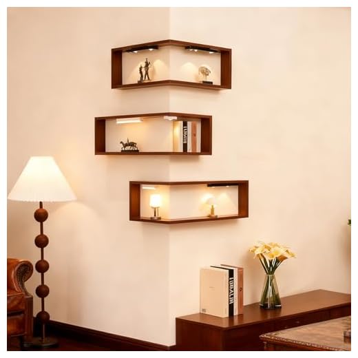 YIASVLX Smart Corner Shelves That Light up Your Space, Wall-Mounted Corner Shelf Display Rack, Easy to Install, 3-Tier Modern Storage Rack for Ornaments Figurines Collectibles with Lamp