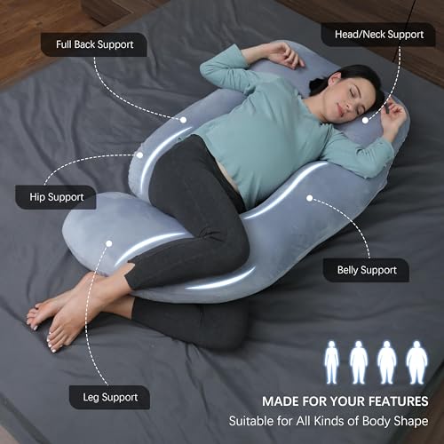 Image of MOON PARK Pregnancy Pillows for Sleeping - Non Compressed Packaging, U Shaped Full Body Maternity Pillow with Removable Cover - Support for Back, Legs, Belly, HIPS - 57 Inch - Grey