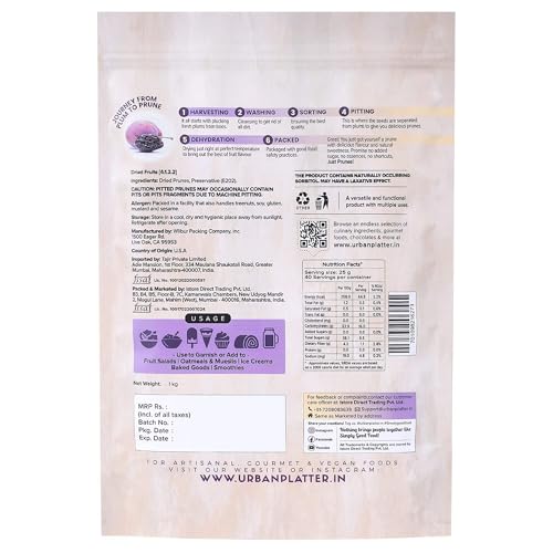Image of Urban Platter Pitted California Prunes, 1Kg (Dried Plums | Unsweetened | Rich in fibre | Great for Digestion)