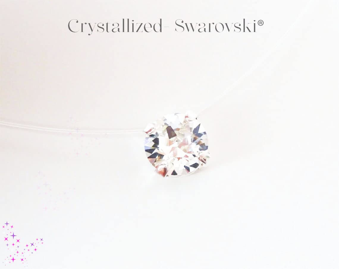 Collier Solitaire invisible - ARGENT 925 - PETIT ou GRAND Pendentif Pure Brillance - Ras-de-cou en Fil de Nylon transparent - Cordon de la clavicule