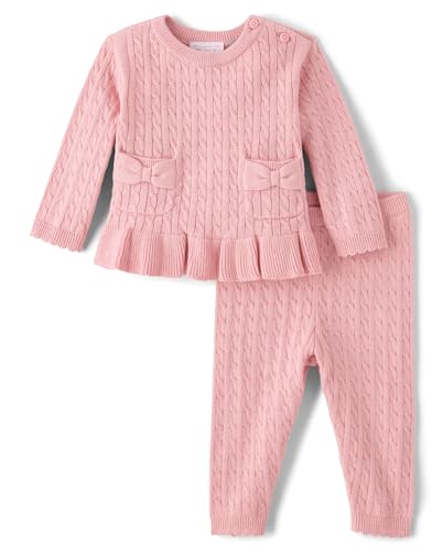 Image of The Children's Place Baby Girls' And Newborn Long Sleeve Sweater and Pants, 2 Piece Playwear Set