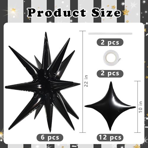 Image of TONIFUL 18Pcs 22Inch Black Large Explosion Star Mylar Balloons and 10Inch Four Pointed Star Balloons Set for Christmas New Year Birthday Wedding Bridal Shower Anniversary Photo Booth Supplies