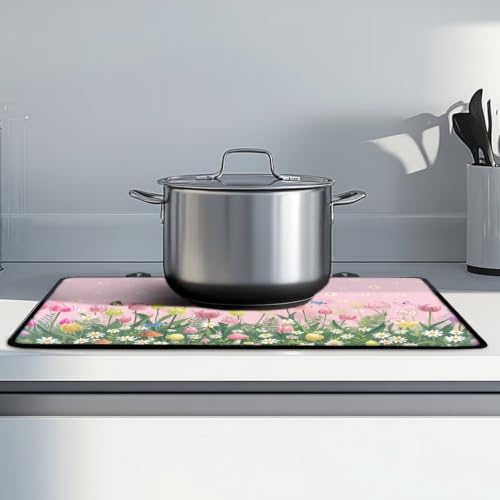 Image of Stove Top Covers for Electric Stove Heat Resistant Glass Ceramic Top Stove Cover Protector Anti-Scratch Induction Cooktop Cover, 29 x 21 Inch, Butterfly Tulip Daisy Mushroom Pink